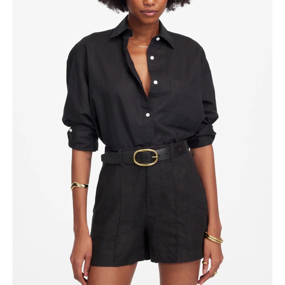 Madewell Linen Black Smart Casual Old Money Quiet Luxury Resort Shorts sz 4